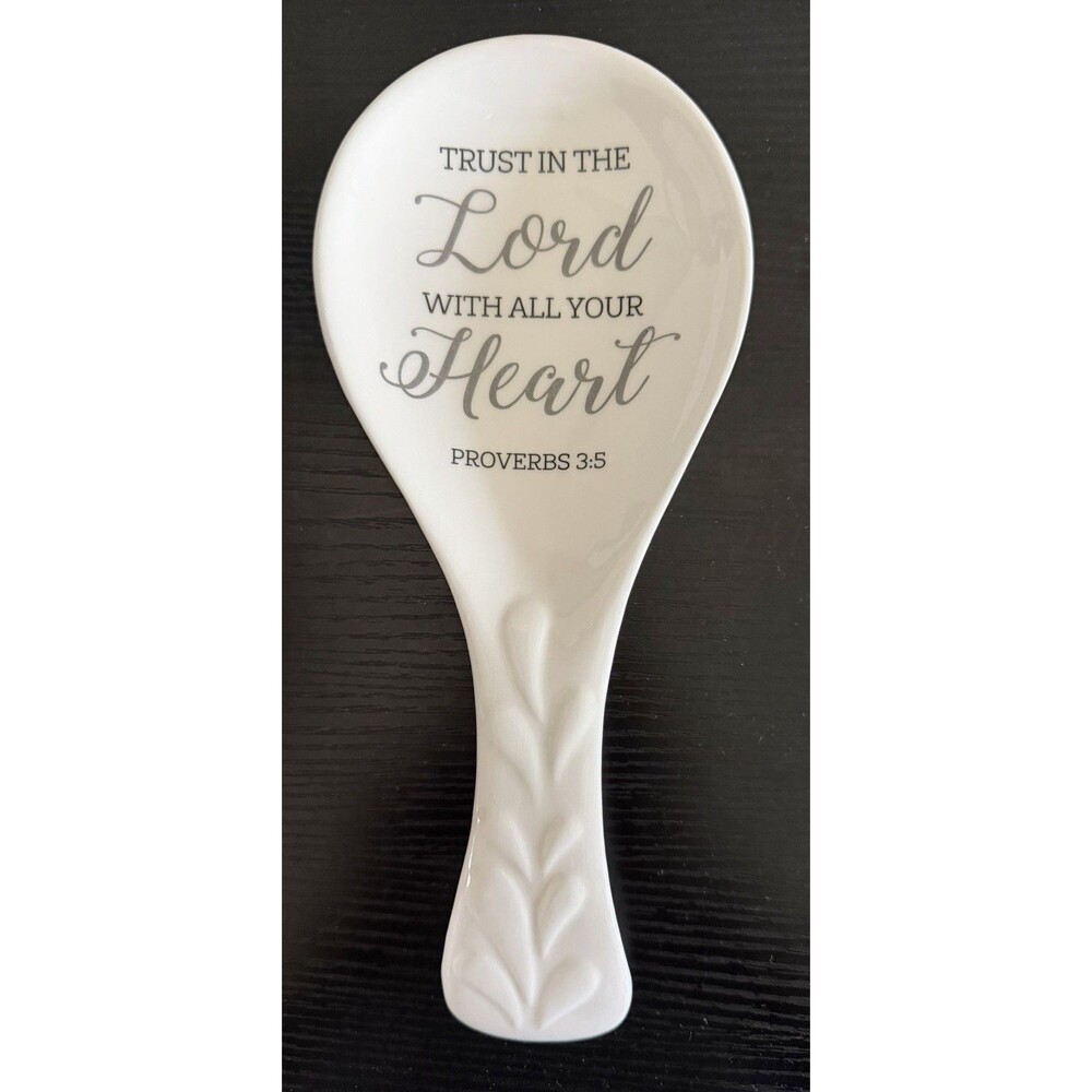 White Ceramic Spoon Rest with 'Trust in the Lord' Scripture